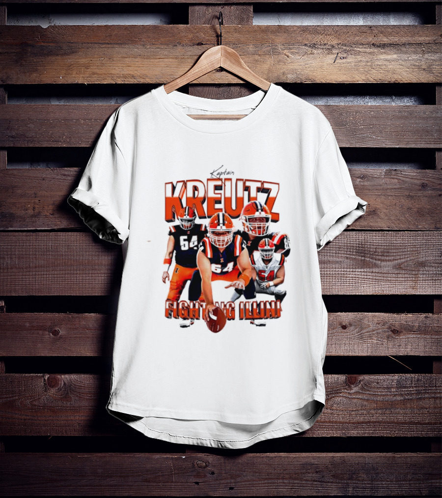 Kreutz Fighting Illini Football Player Action Pose Orange And Blue T-Shirt