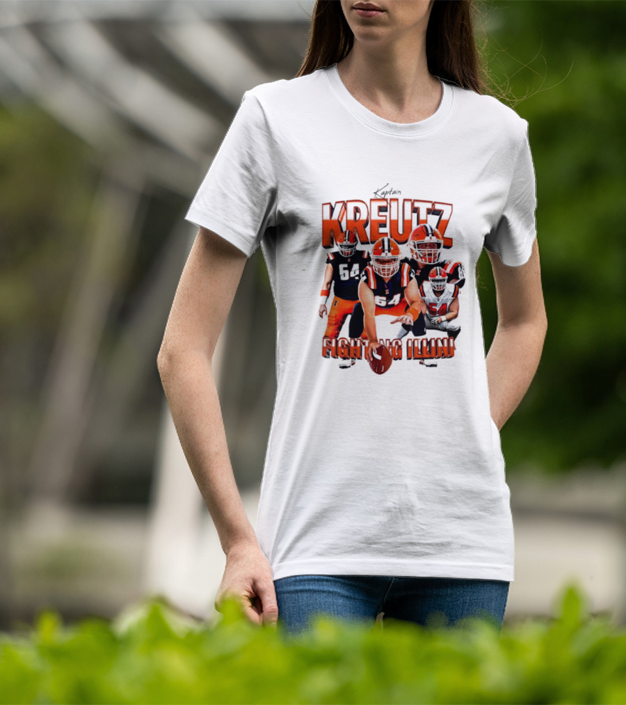 Kreutz Fighting Illini Football Player Action Pose Orange And Blue T-Shirt