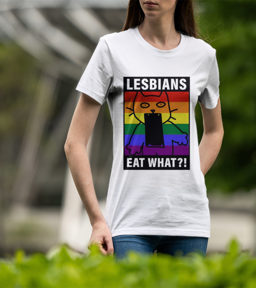 Lesbians Eat What LGBT Cat Rainbow Flag T-Shirt