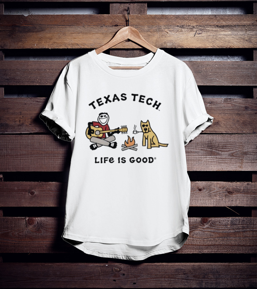 Texas Tech Life Is Good Jake Dog With Guitar And Campfire T-Shirt