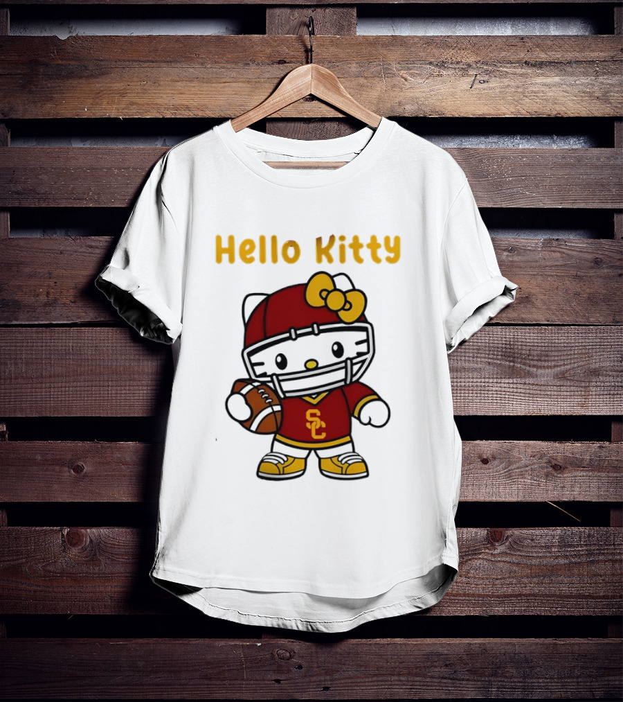 USC Trojans X Hello Kitty Football Fan Collaboration T-Shirt
