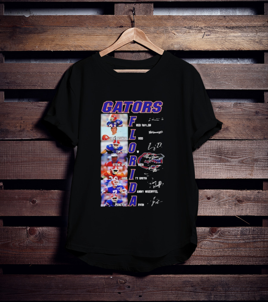Gators Florida Football Legends Fred Taylor Jack Youngblood Tim Tebow Steve Spurrier Emmitt Smith Danny Wuerffel Percy Harvin Signature Collection T-Shirt