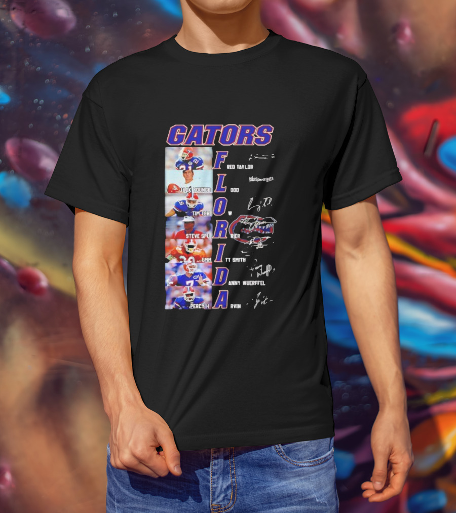 Gators Florida Football Legends Fred Taylor Jack Youngblood Tim Tebow Steve Spurrier Emmitt Smith Danny Wuerffel Percy Harvin Signature Collection T-Shirt
