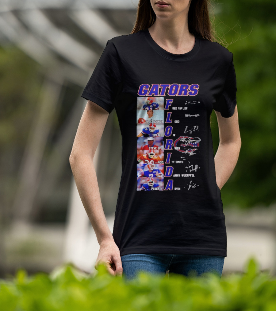 Gators Florida Football Legends Fred Taylor Jack Youngblood Tim Tebow Steve Spurrier Emmitt Smith Danny Wuerffel Percy Harvin Signature Collection T-Shirt