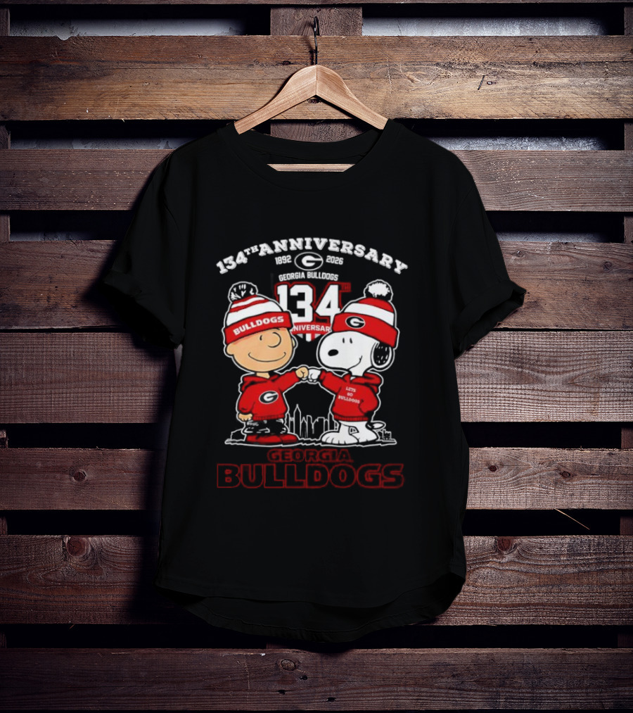 Georgia Bulldogs 134th Anniversary Peanuts Charlie Brown Snoopy Celebration T-Shirt