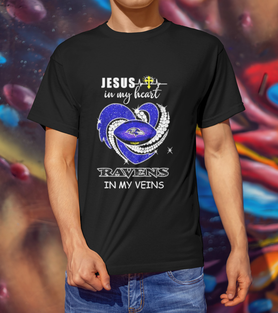 Jesus In My Heart Ravens In My Veins Football Spirit T-Shirt