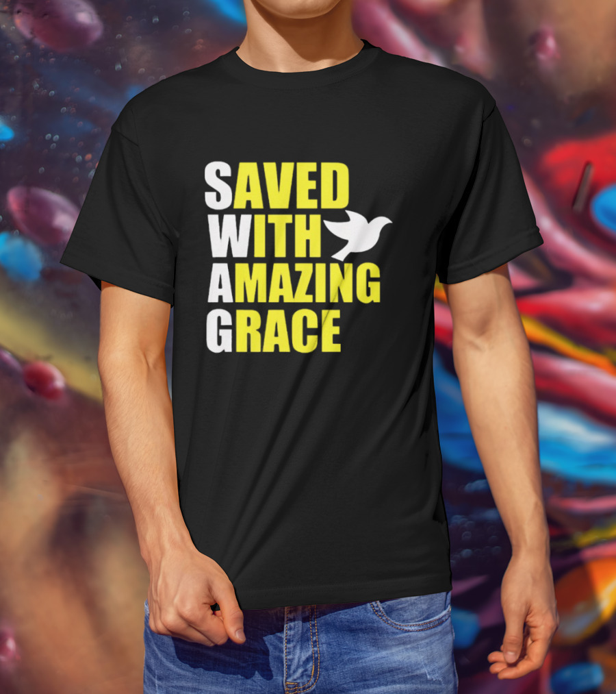 Saved With Amazing Grace Dove Symbol Spiritual T-Shirt
