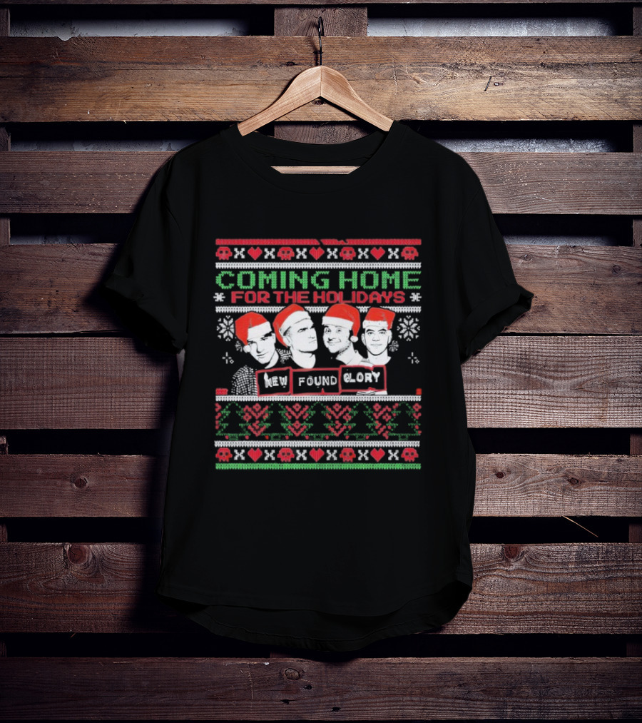 New Found Glory Coming Home For The Holidays Christmas Sweater Style Santa Hats T-Shirt