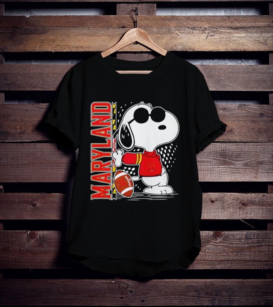 Snoopy Joe Cool With Football And Maryland Terrapins T-Shirt