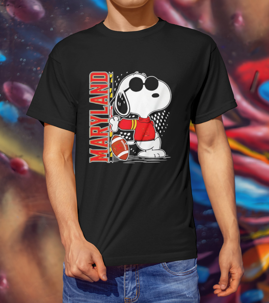 Snoopy Joe Cool With Football And Maryland Terrapins T-Shirt