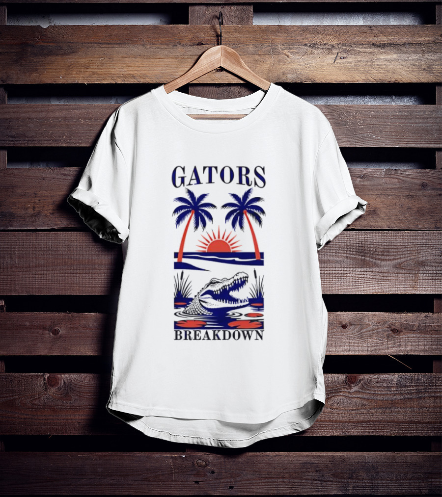 Gators Breakdown Swamp Beach Sunset Palms Alligator T-Shirt