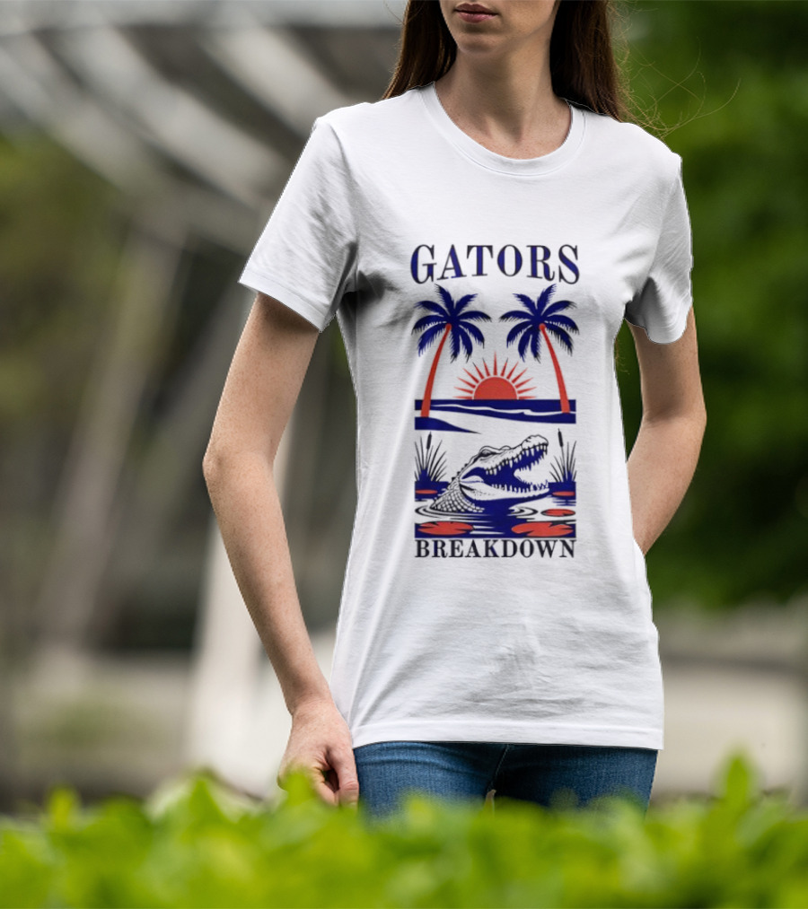 Gators Breakdown Swamp Beach Sunset Palms Alligator T-Shirt