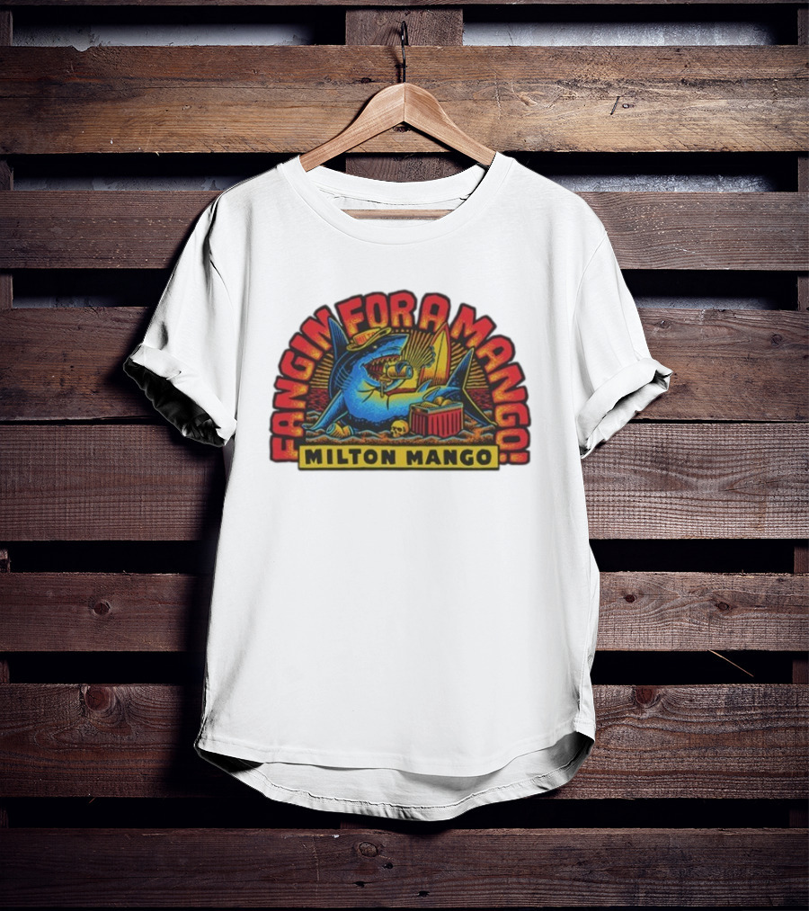 Victor Bravo's Fangin' For A Milton Mango Surfing Shark With Tropical Vibes T-Shirt