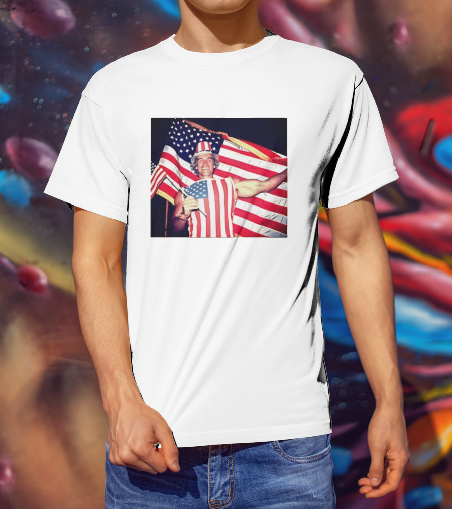 Arnold Schwarzenegger 1983 US Citizenship American Flag Celebration T-Shirt