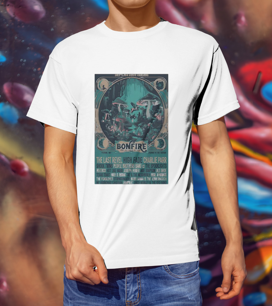 Driftless Music Gardens Bonfire Festival Yuba WI June 11 13 2026 The Last Revel Charlie Parr Shook Twins Lineup T-Shirt