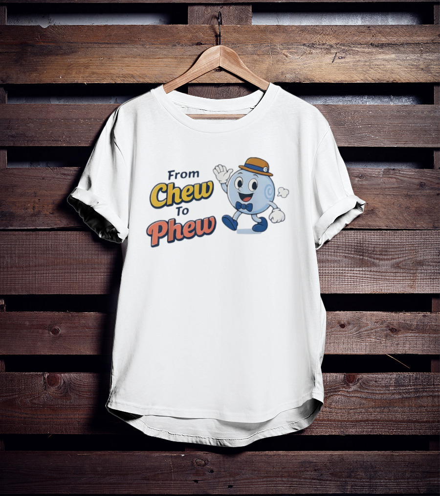 From Chew To Phew Cartoon Character Hat And Bowtie Fun T-Shirt
