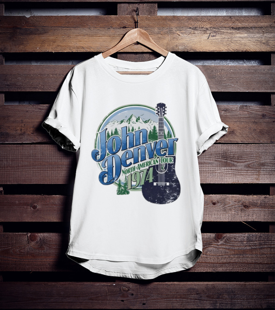 John Denver North American Tour 1974 With Guitar And Mountain Scene T-Shirt