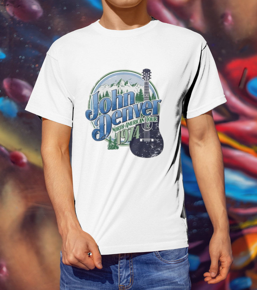 John Denver North American Tour 1974 With Guitar And Mountain Scene T-Shirt