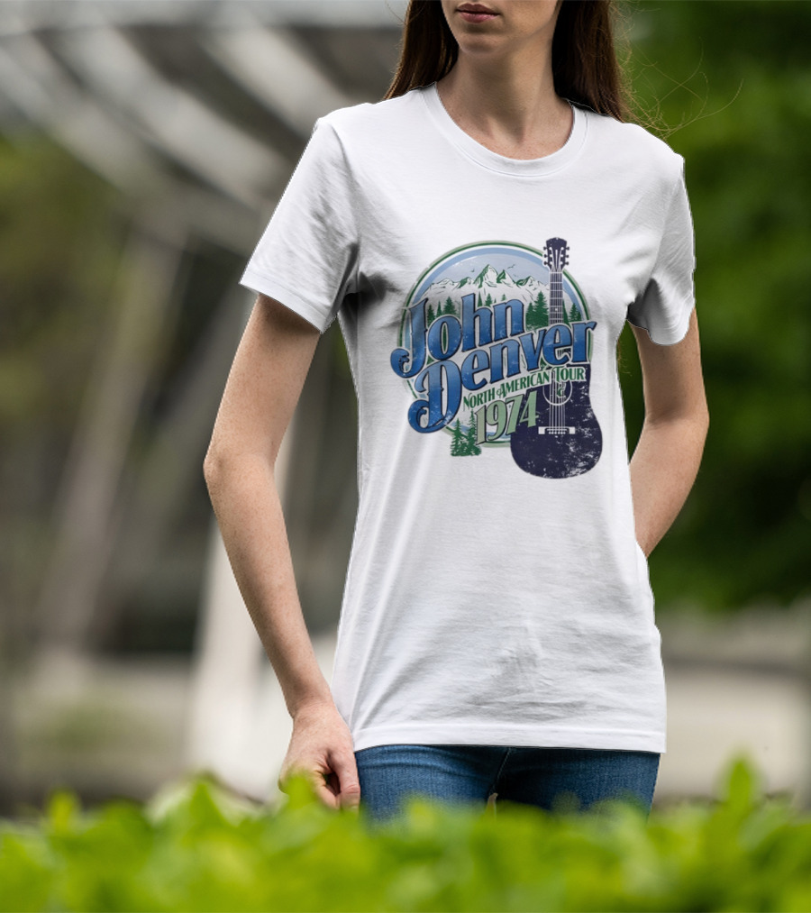 John Denver North American Tour 1974 With Guitar And Mountain Scene T-Shirt