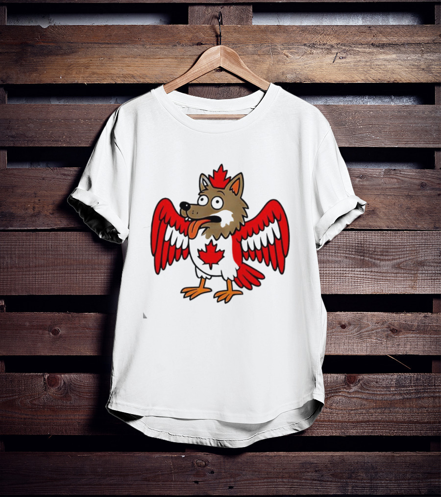 Maple Leaf Mad Wolfbird Quirky Canadian Creature Wings T-Shirt