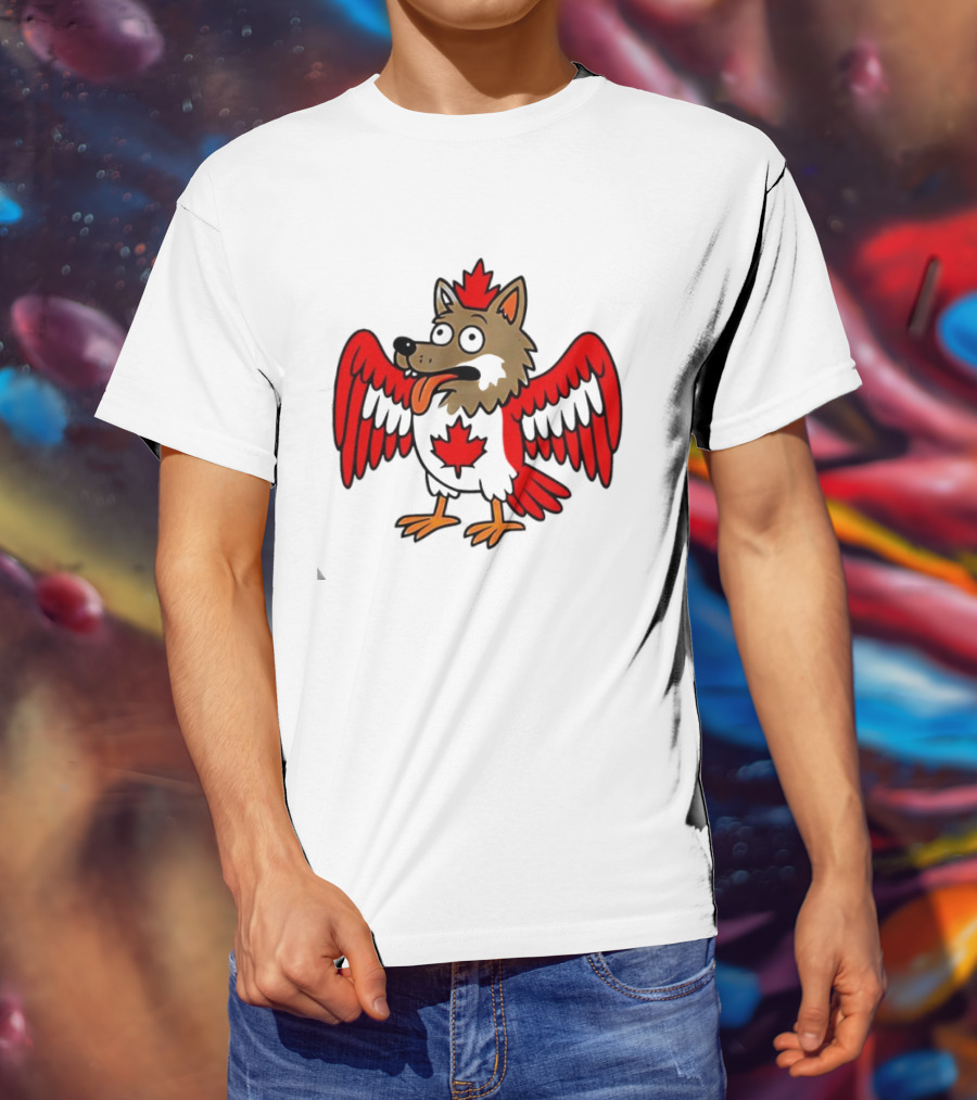 Maple Leaf Mad Wolfbird Quirky Canadian Creature Wings T-Shirt