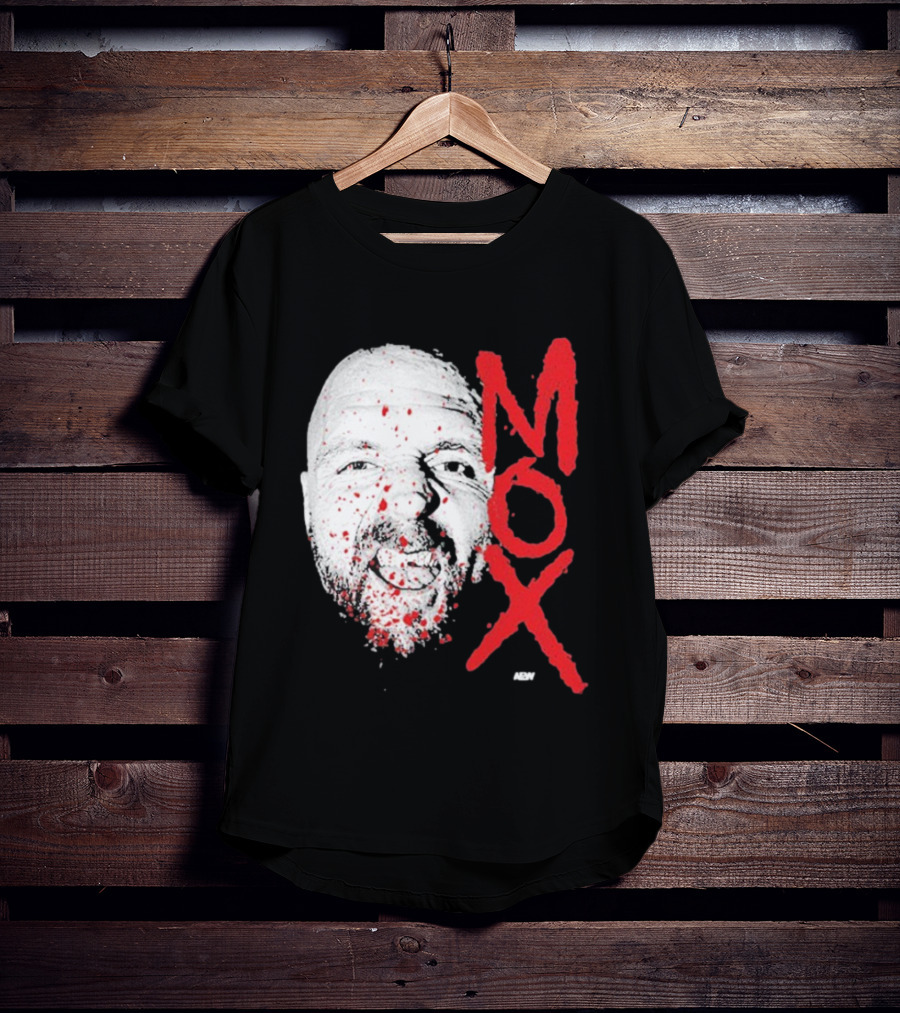 Moxley Big Head Mox Text Blood Splatter T-Shirt