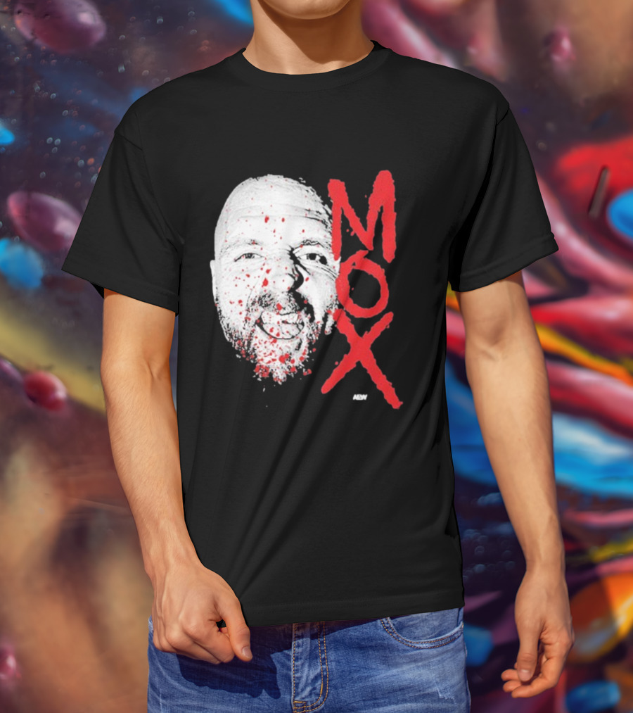 Moxley Big Head Mox Text Blood Splatter T-Shirt