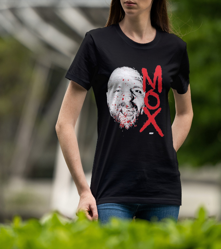 Moxley Big Head Mox Text Blood Splatter T-Shirt