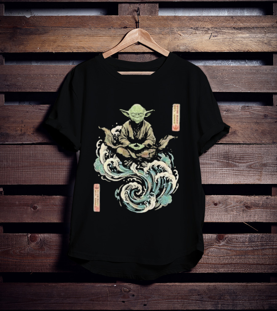 Star Wars Day 2026 May 4 Master Yoda Meditation Japanese Ukiyo E Ocean Wave T-Shirt