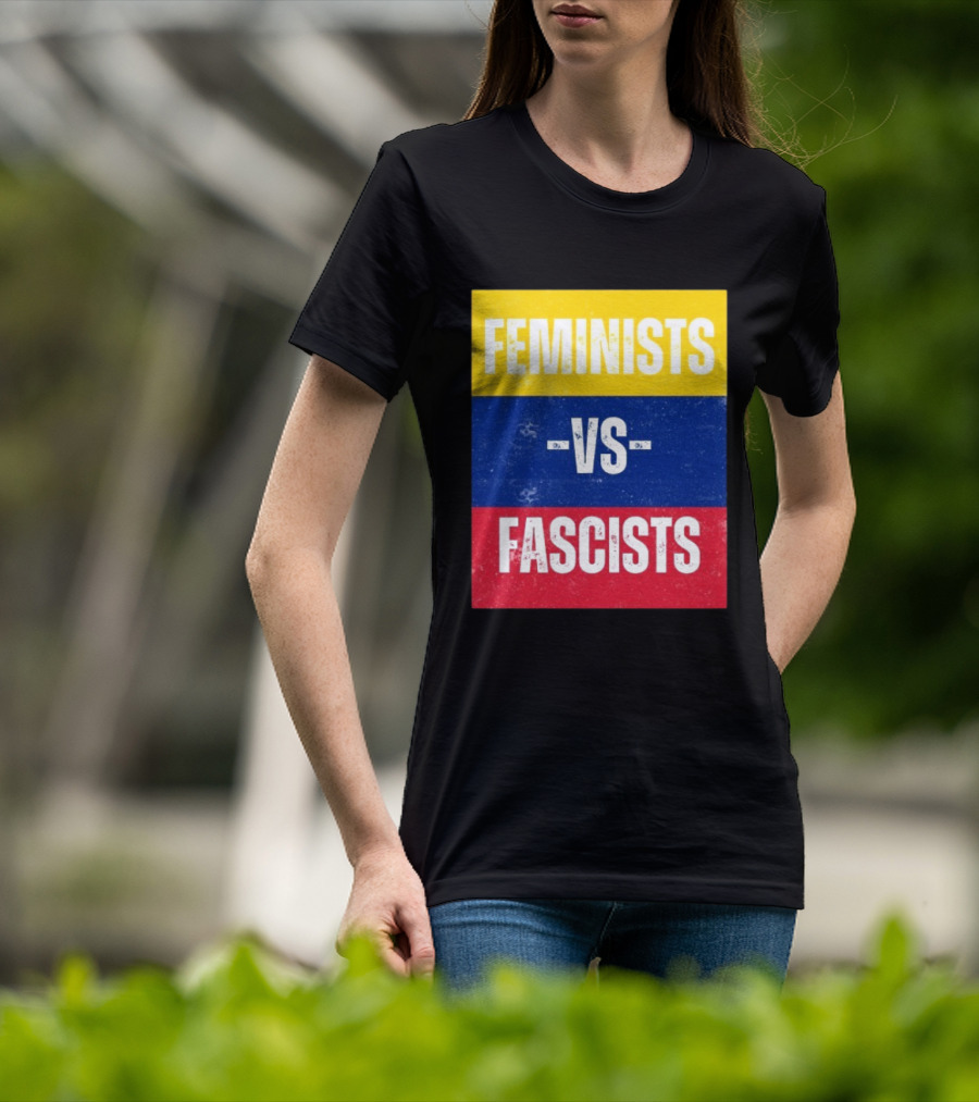 Feminists Vs Fascists Bold Statement Yellow Blue Red March T-Shirt