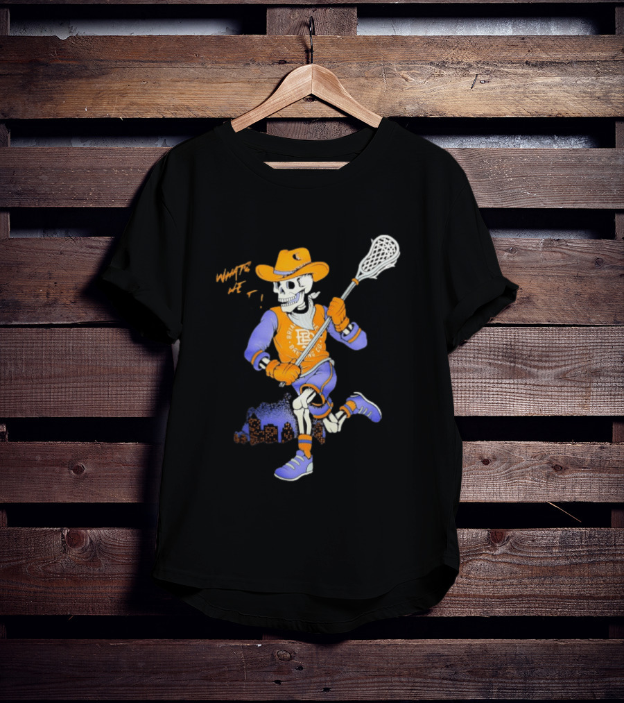 BriarBrothers Brewing Co Skeleton Lacrosse Player With City Skyline T-Shirt