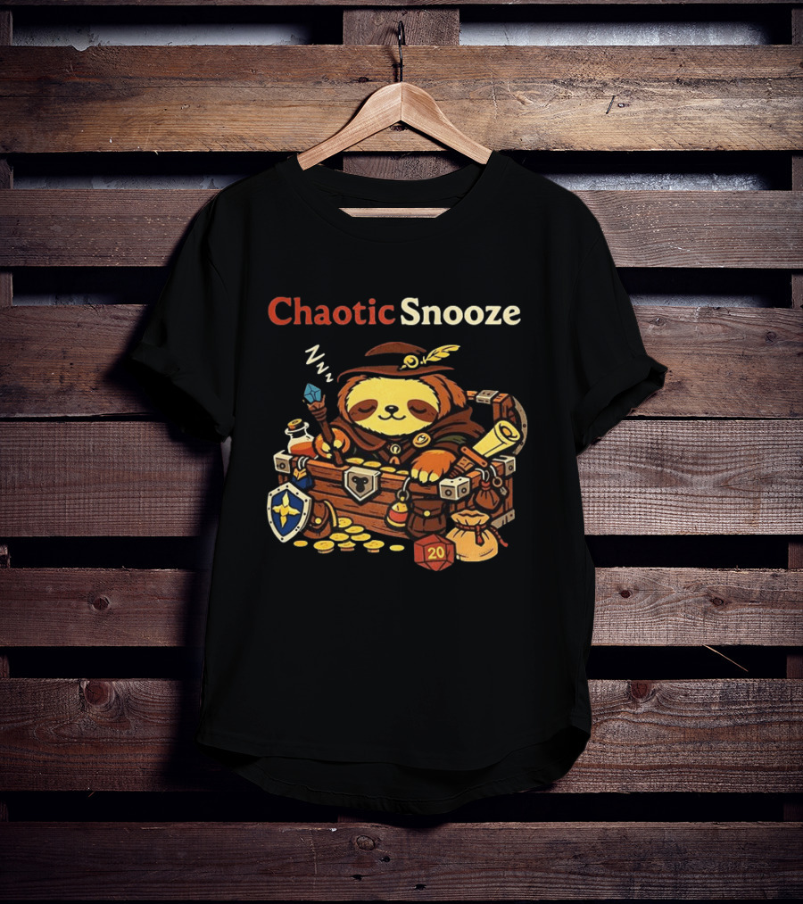 Chaotic Snooze Sloth With Dungeons And Dragons Dice And Treasure T-Shirt