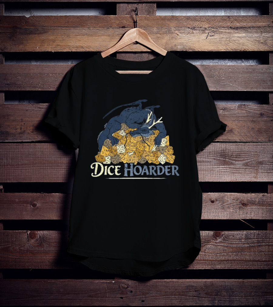 Dice Hoarder Dragon With Pile Of Polyhedral Dice Dungeons And Dragons Fantasy T-Shirt