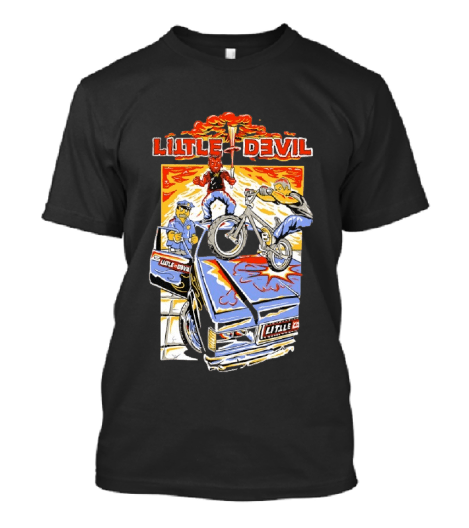 Little Devil BMX Police Chase Red Character And Van T-Shirt