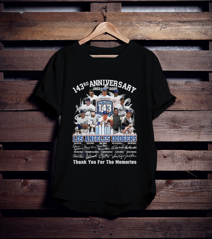 Los Angeles Dodgers 143rd Anniversary Thank You For The Memories Player Signatures T-Shirt