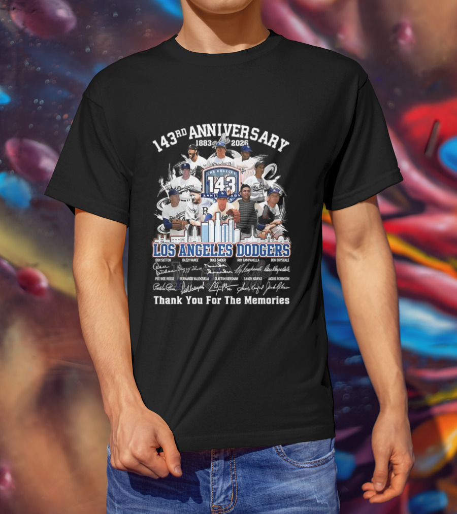 Los Angeles Dodgers 143rd Anniversary Thank You For The Memories Player Signatures T-Shirt