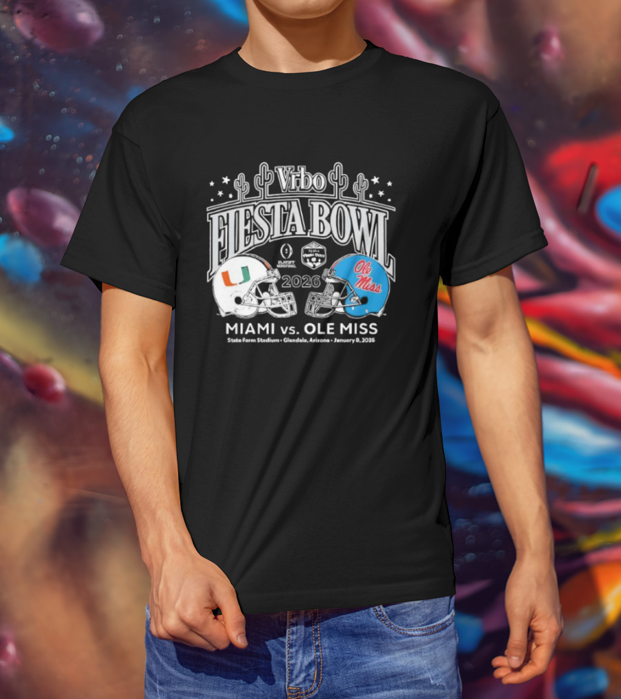 Miami Hurricanes Vs Ole Miss 2026 Vrbo Fiesta Bowl Matchup Rebels Cactus CFP Semifinal Arizona January 1 2026 T-Shirt