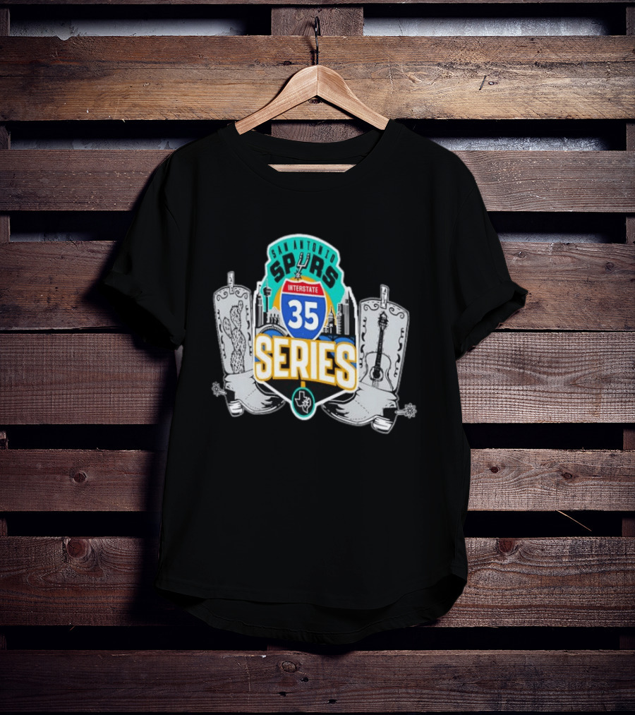 San Antonio Spurs Interstate 35 Series Cactus Guitar Boots Skyline T-Shirt