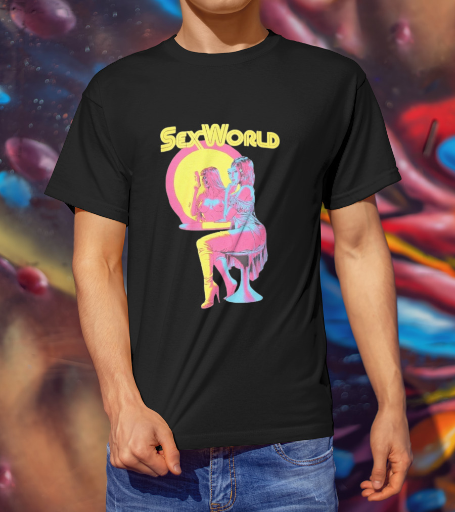 SexWorld Retro Neon Art Style With Futuristic Sexbot T-Shirt