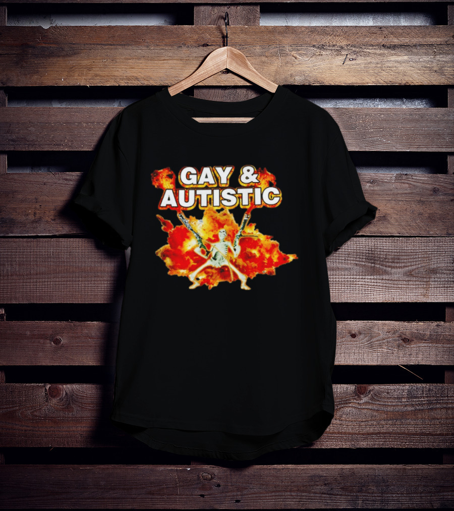 Gay & Autistic Skeleton Fire Explosions T-Shirt