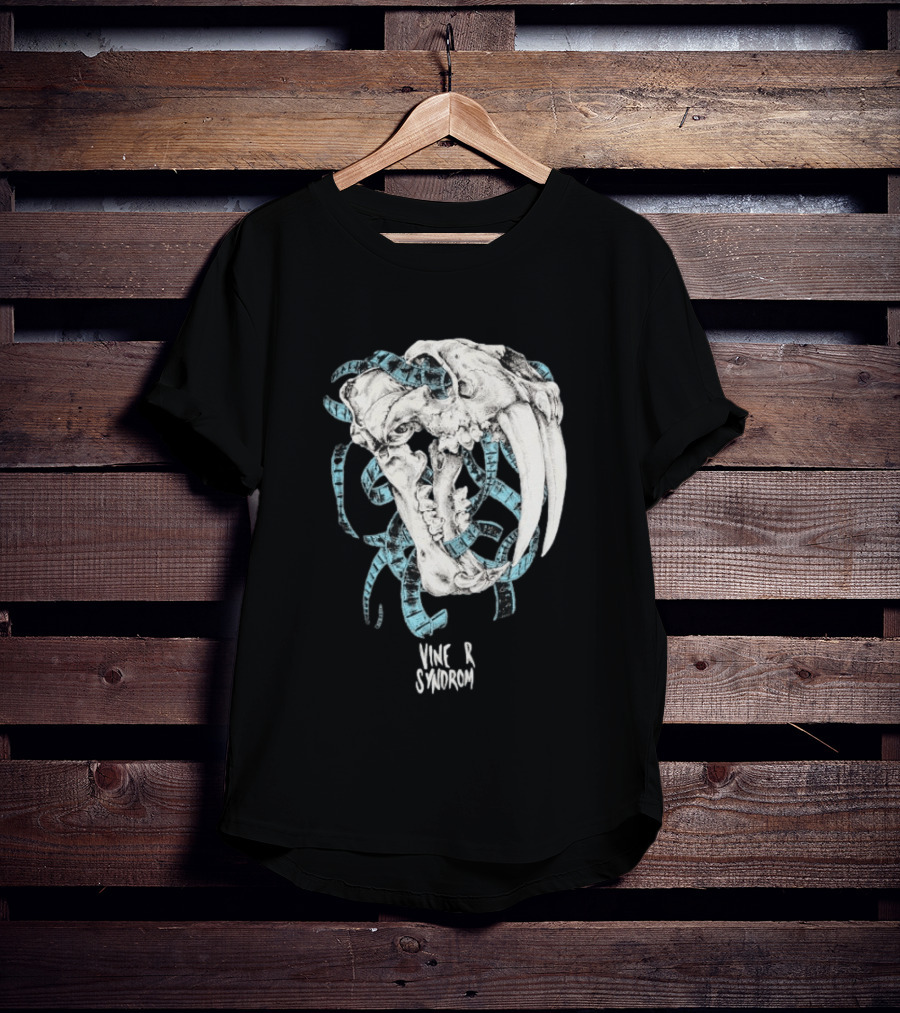 Vinegar Syndrome Saber Toothed Tiger Skull Vintage Film Reel T-Shirt