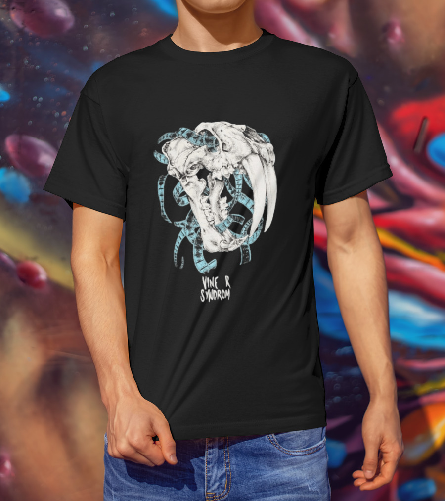Vinegar Syndrome Saber Toothed Tiger Skull Vintage Film Reel T-Shirt