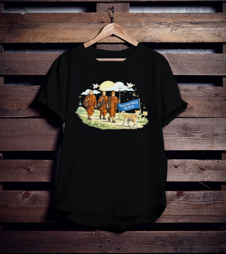 Walk For Peace Aloka Monks With Dog And Doves T-Shirt