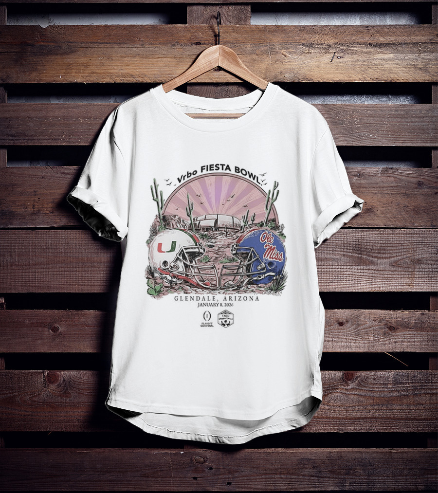 Miami Hurricanes Vs Ole Miss Rebels Vrbo Fiesta Bowl Glendale Arizona 2026 T-Shirt