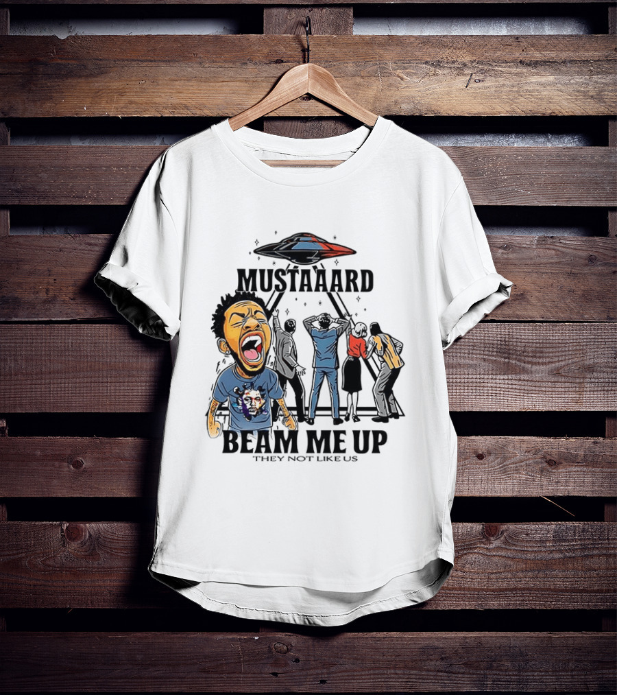 Mustard Beam Me Up They Not Like Us Alien Abduction T-Shirt