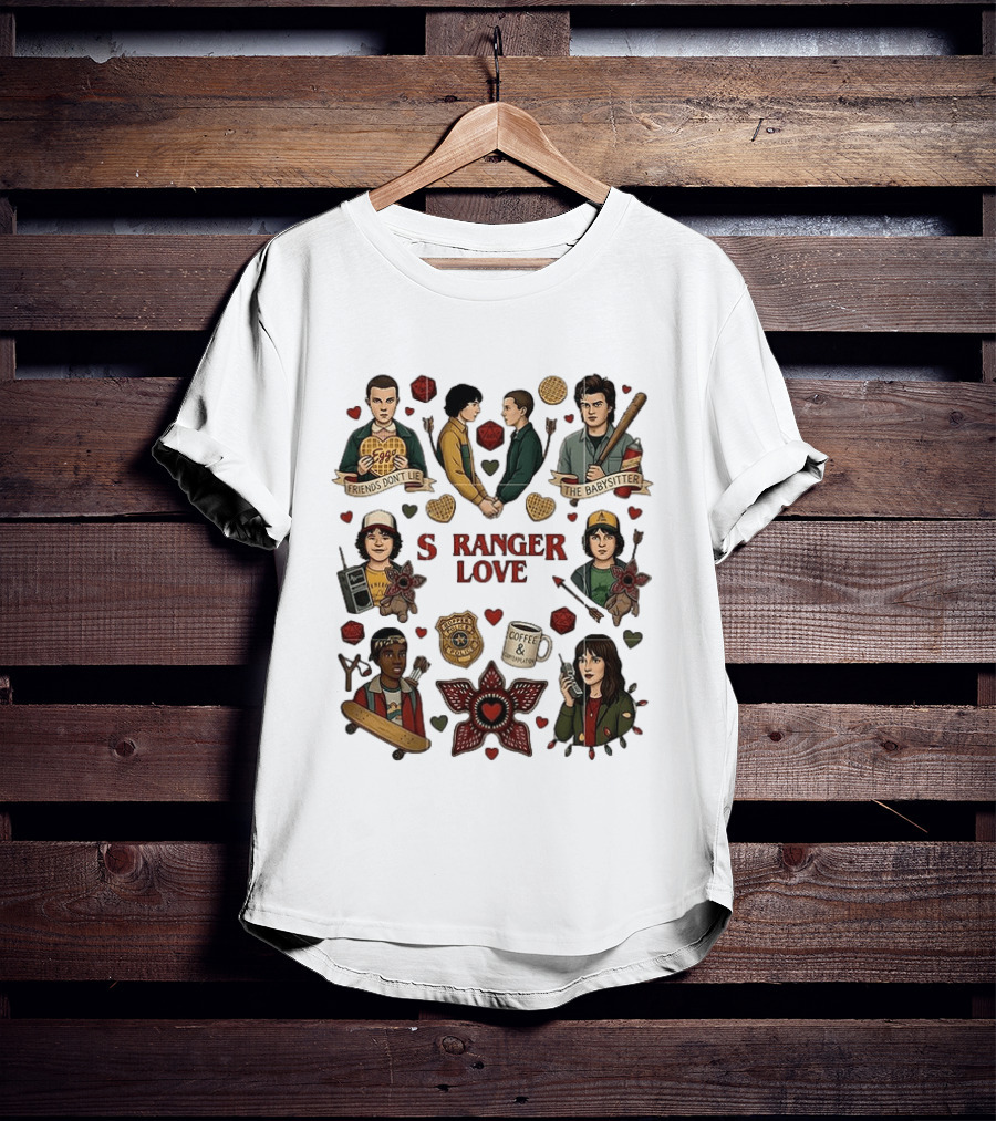 Stranger Love Friends Don't Lie Valentine's Day Babysitter Coffee Contemplation T-Shirt