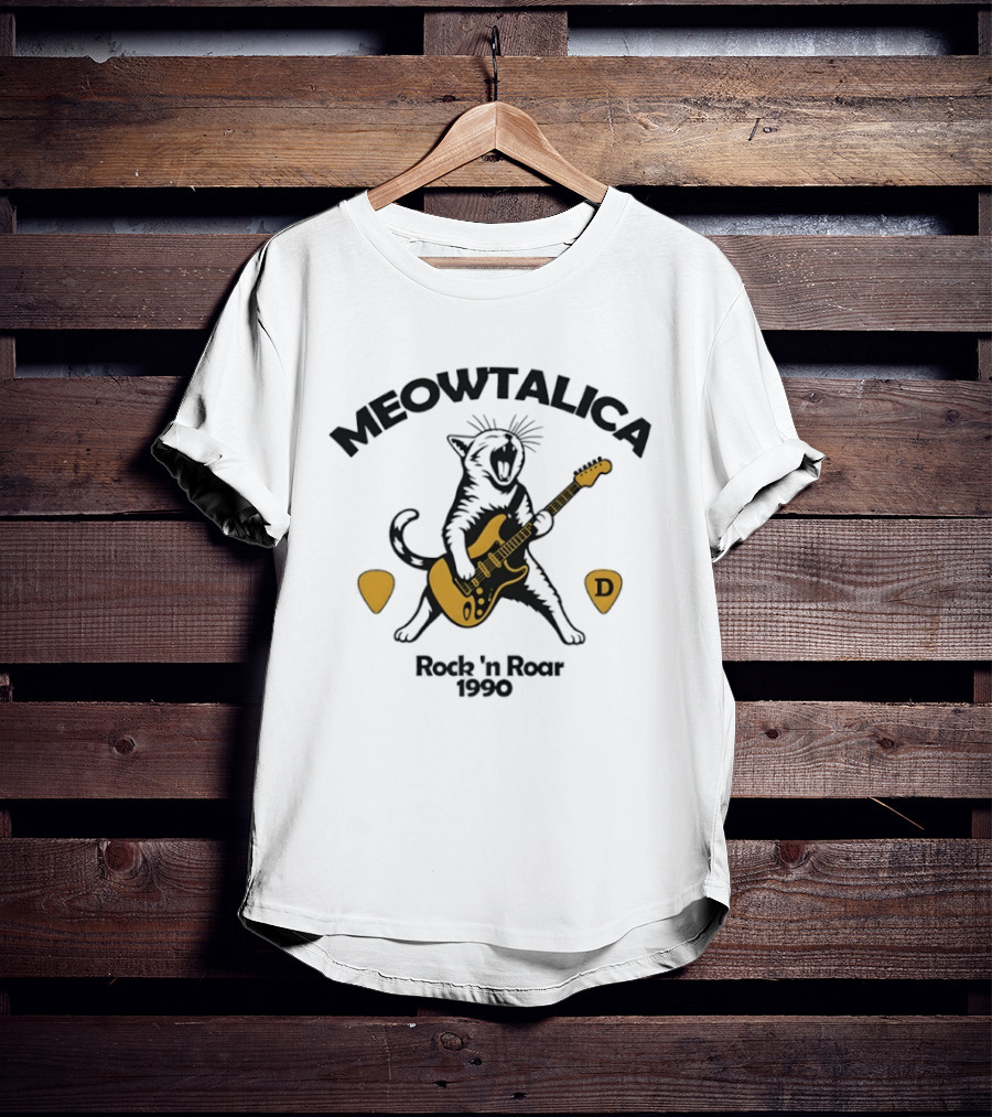 Meowtalica Rock 'n Roar Cat Guitar 1990 T-Shirt