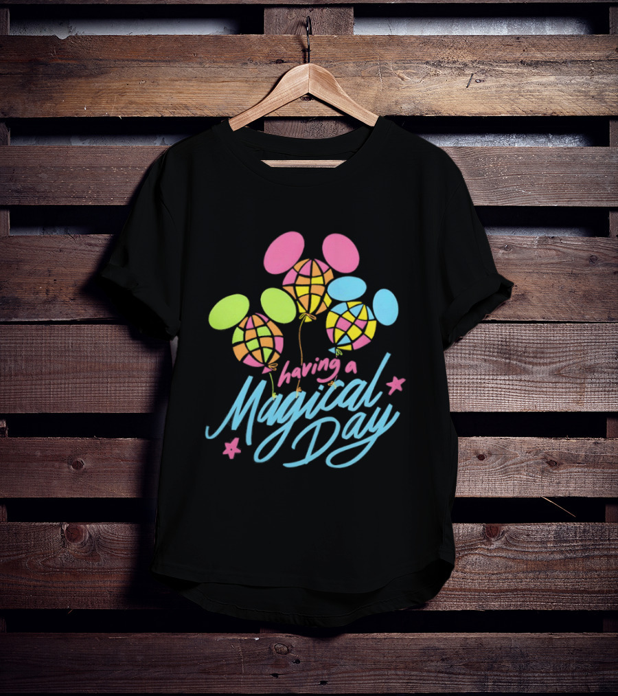 Having A Magical Day Neon Checkered Balloon Bright Colorful Celebration T-Shirt
