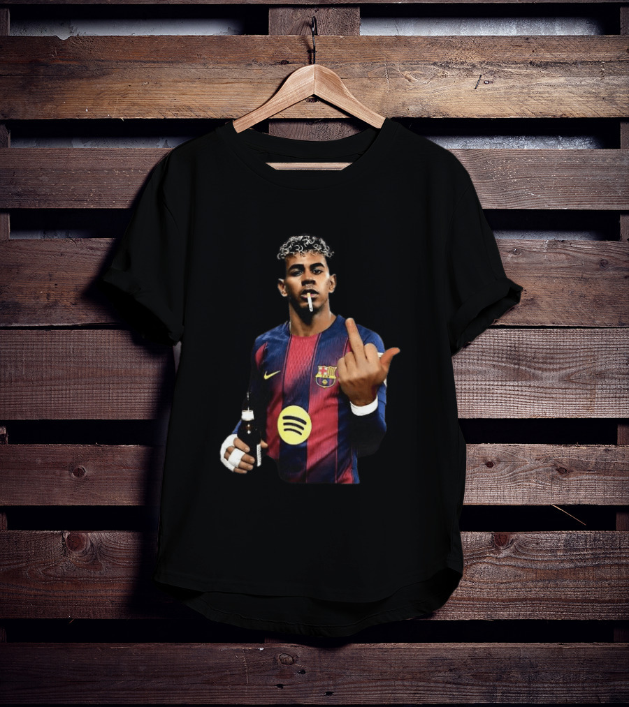 Lamine Yamal FC Barcelona Meme Middle Finger Gesture With Beer And Cigarette T-Shirt