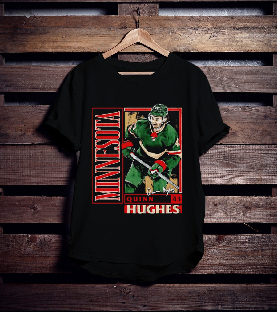 Minnesota Quinn Hughes 43 Hockey Player Art Card T-Shirt